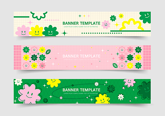 배너 잎 일러스트 봄꽃 웃음 사람없음 초록색 반짝임 봄 분위기 체크무늬 카피스페이스 국내일러스트 AI파일 식물 계절 꽃 컬러 컨셉 무늬 모션 표정 공백 파일형식 벡터