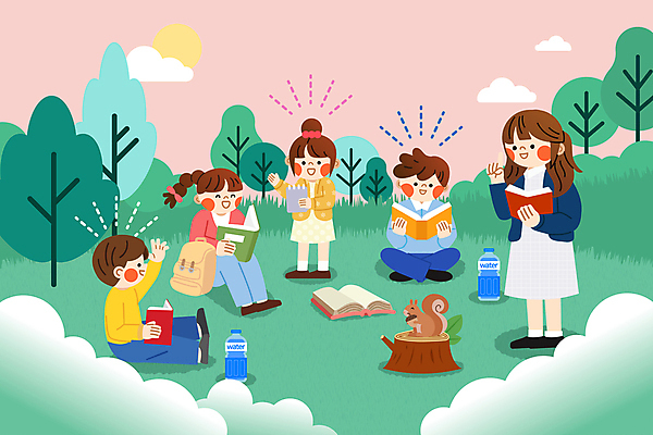 전신 나무 구름 여자 남자 어린이 일러스트 회의 이야기 대화 서기 웃음 들기 앉기 소녀 소년 초원 여러명 성인 책 학습 교사 발표 토론 물병 다람쥐 동산 밑동 국내일러스트 AI파일 자연요소 식물 직업 교육 다수 비즈니스 모션 표정 말하기 사람 설치류 물통 파일형식 벡터