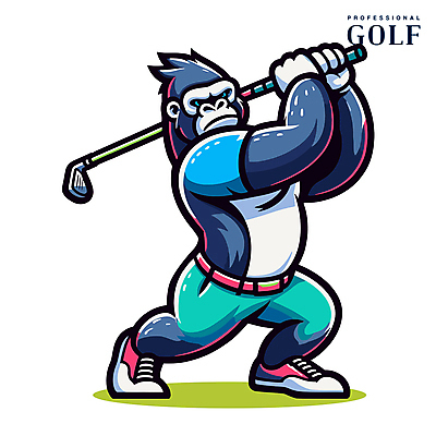 한마리 스포츠 동물캐릭터 골프 일러스트 골프클럽 사람없음 골프채 골퍼 스윙 고릴라 일러캐릭터 AI파일 동물 캐릭터 1 포즈 포유류 운동선수 골프용품 구기 파일형식 벡터
