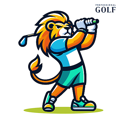 한마리 스포츠 동물캐릭터 골프 일러스트 골프클럽 사람없음 골프채 골퍼 스윙 사자 일러캐릭터 AI파일 동물 캐릭터 1 포즈 포유류 운동선수 골프용품 구기 파일형식 벡터