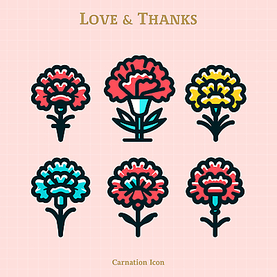 아이콘 기념일 사람없음 빨간색 세트 어버이날 카네이션 감사 2D아이콘 AI파일 꽃 감정 컬러 이벤트 파일형식 벡터