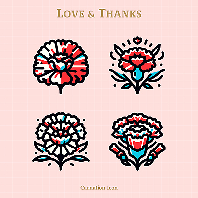 아이콘 기념일 사람없음 빨간색 세트 어버이날 카네이션 감사 2D아이콘 AI파일 꽃 감정 컬러 이벤트 파일형식 벡터