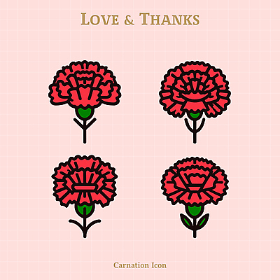 아이콘 기념일 사람없음 빨간색 세트 어버이날 카네이션 감사 2D아이콘 AI파일 꽃 감정 컬러 이벤트 파일형식 벡터