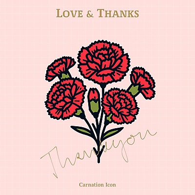 아이콘 기념일 한송이 사람없음 빨간색 어버이날 카네이션 감사 2D아이콘 AI파일 1 꽃 감정 컬러 이벤트 송이 파일형식 벡터