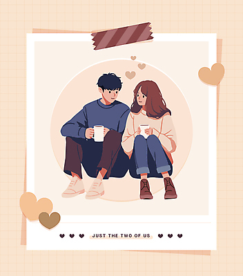 전신 커플 여자 남자 커피 스티커 일러스트 티타임 프레임 사랑 사람 앉기 성인 두명 갈색 머그컵 하트 차 격자 연애 폴라로이드사진 모눈종이 성인만 마스킹테이프 국내일러스트 AI파일 모양 감정 종이 음료 컬러 무늬 관계 모션 휴식 컵 폴라로이드 테이프 파일형식 벡터