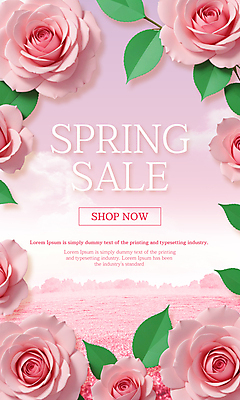 PSD 편집이미지 포스터 분홍색 초원 타이포그라피 사람없음 장미 세일 봄 이미지편집 문자 계절 꽃 컬러 파일형식