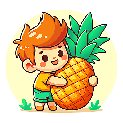 전신 남자 어린이 인물캐릭터 과일 일러스트 안기 한명 미소 들기 소년 파인애플 소년한명만 일러캐릭터 AI파일 캐릭터 1 모션 표정 사람 열대과일 남자한명만 소년만 파일형식 벡터