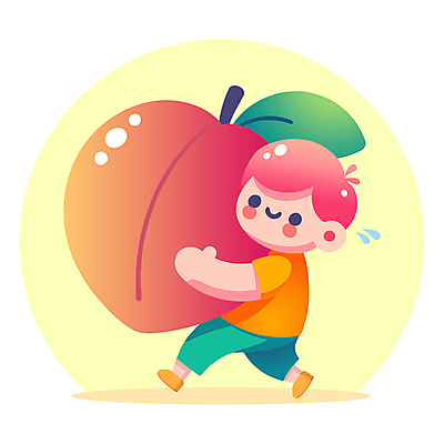 전신 남자 어린이 인물캐릭터 과일 일러스트 안기 한명 미소 들기 소년 복숭아 소년한명만 일러캐릭터 AI파일 캐릭터 1 모션 표정 사람 남자한명만 소년만 파일형식 벡터