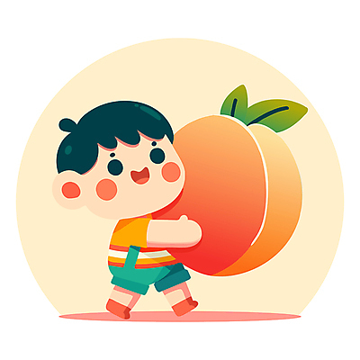 전신 남자 어린이 인물캐릭터 과일 일러스트 안기 한명 미소 들기 소년 복숭아 소년한명만 일러캐릭터 AI파일 캐릭터 1 모션 표정 사람 남자한명만 소년만 파일형식 벡터