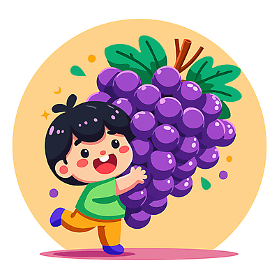 전신 남자 어린이 인물캐릭터 과일 일러스트 안기 포도 한명 미소 들기 소년 다리들기 소년한명만 일러캐릭터 AI파일 캐릭터 1 모션 표정 사람 남자한명만 소년만 파일형식 벡터