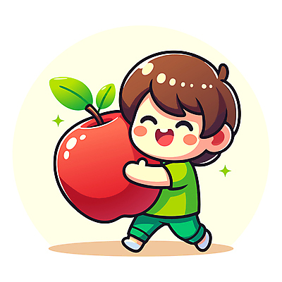 전신 남자 어린이 인물캐릭터 과일 일러스트 안기 한명 미소 들기 소년 반짝임 사과 소년한명만 일러캐릭터 AI파일 캐릭터 1 모션 표정 사람 남자한명만 소년만 파일형식 벡터