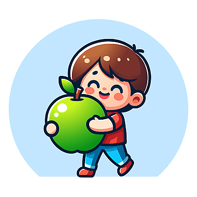 전신 남자 어린이 인물캐릭터 과일 일러스트 안기 한명 미소 들기 소년 사과 풋사과 소년한명만 일러캐릭터 AI파일 캐릭터 1 모션 표정 사람 남자한명만 소년만 파일형식 벡터