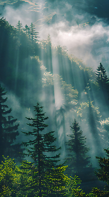 JPG 나무 구름 편집이미지 자연 산 풍경 사람없음 빛 햇빛 안개 숲 편집실사 AI포토 AI콘텐츠 자연요소 식물 날씨 태양 CG 생태계 파일형식