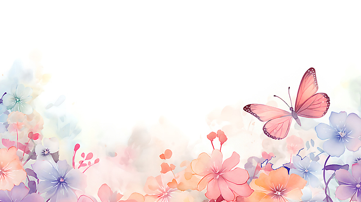PSD 계절 꽃 나비 백그라운드 일러스트 자연 수채화 사람없음 봄 파스텔톤 국내일러스트 식물 컬러 곤충 생태계 파일형식