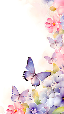 PSD 계절 꽃 나비 백그라운드 일러스트 자연 수채화 사람없음 봄 파스텔톤 국내일러스트 식물 컬러 곤충 생태계 파일형식