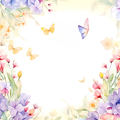 PSD 계절 꽃 나비 백그라운드 잎 일러스트 자연 수채화 사람없음 봄 테두리 파스텔톤 국내일러스트 식물 컬러 곤충 생태계 파일형식