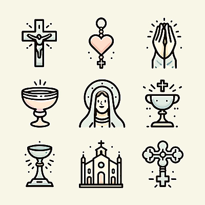 아이콘 선 십자가 사람없음 세트 성당 천주교 손모양 성모마리아상 2D아이콘 AI파일 모양 종교 종교건축 파일형식 벡터 손_신체부위
