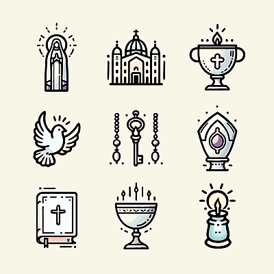 아이콘 선 십자가 초 사람없음 세트 성당 성경 천주교 비둘기 성물 성모마리아상 2D아이콘 AI파일 종교 종교용품 종교건축 조류 천주교용품 파일형식 벡터