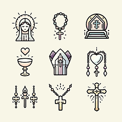 아이콘 선 십자가 사람없음 세트 성당 천주교 성물 성모마리아상 2D아이콘 AI파일 종교 종교건축 천주교용품 파일형식 벡터