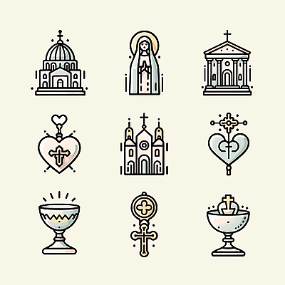 아이콘 선 십자가 사람없음 세트 성당 천주교 성물 성모마리아상 2D아이콘 AI파일 종교 종교건축 천주교용품 파일형식 벡터