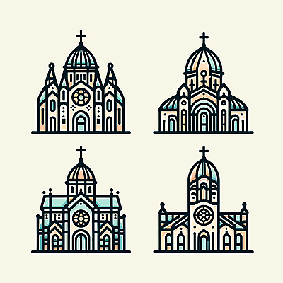 아이콘 선 십자가 사람없음 세트 성당 천주교 2D아이콘 AI파일 종교 종교건축 파일형식 벡터