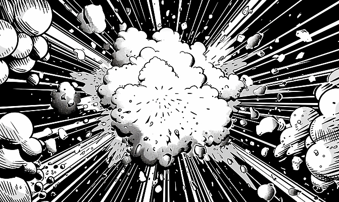 JPG 선 백그라운드 일러스트 흑백 사람없음 연기 폭발 만화 코믹 카툰스타일 시각효과 효과 국내일러스트 AI일러스트 AI콘텐츠 촬영기법 파일형식