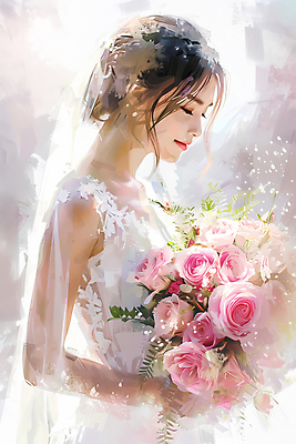 JPG 여자 행복 신부 부케 웨딩드레스 결혼 일러스트 면사포 한명 미소 들기 상반신 성인 뷰티 눈감음 성인여자한명만 국내일러스트 AI일러스트 AI콘텐츠 1 드레스 감정 꽃다발 모션 표정 사람 이벤트 결혼소품 여자한명만 성인여자만 파일형식