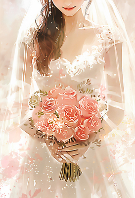 JPG 여자 행복 신부 부케 웨딩드레스 결혼 일러스트 면사포 한명 미소 들기 상반신 성인 뷰티 성인여자한명만 국내일러스트 AI일러스트 AI콘텐츠 1 드레스 감정 꽃다발 모션 표정 사람 이벤트 결혼소품 여자한명만 성인여자만 파일형식