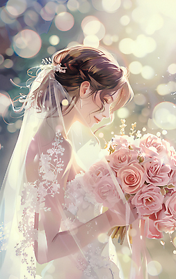 JPG 무료이미지 여자 행복 신부 부케 웨딩드레스 결혼 일러스트 면사포 한명 미소 들기 상반신 성인 뷰티 눈감음 성인여자한명만 국내일러스트 AI일러스트 AI콘텐츠 1 드레스 감정 꽃다발 모션 표정 사람 이벤트 결혼소품 여자한명만 성인여자만 파일형식