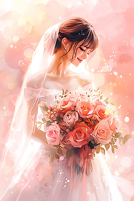 JPG 여자 행복 신부 부케 웨딩드레스 결혼 일러스트 면사포 한명 미소 들기 상반신 성인 뷰티 눈감음 성인여자한명만 국내일러스트 AI일러스트 AI콘텐츠 1 드레스 감정 꽃다발 모션 표정 사람 이벤트 결혼소품 여자한명만 성인여자만 파일형식