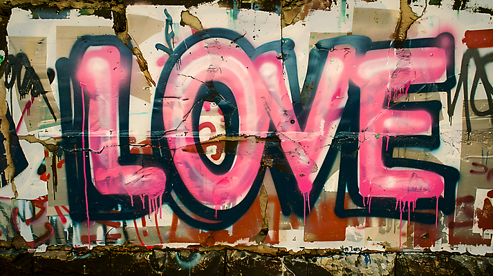 JPG 편집이미지 사랑 거리풍경 사람없음 컬러풀 페인트 그래피티 벽화 편집실사 AI포토 AI콘텐츠 감정 컬러 거리 풍경 낙서 CG 그림 파일형식