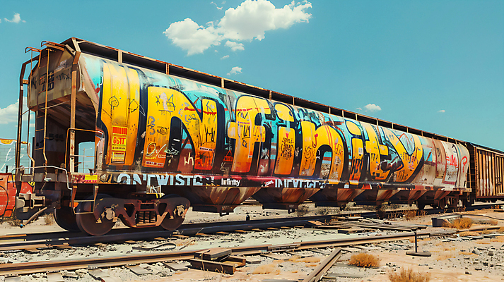 JPG 편집이미지 사람없음 컬러풀 페인트 기차 그래피티 벽화 무한 편집실사 AI포토 AI콘텐츠 육상교통 컬러 대중교통 낙서 CG 그림 파일형식