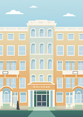 유럽 일러스트 창문 호텔 유럽건축 사람없음 건물 문 계단 주황색 유럽여행 유럽풍 국내일러스트 AI파일 건축물 나라 컬러 해외여행 서양건축 숙소 파일형식 벡터