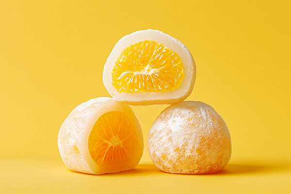 JPG 편집이미지 단면 디저트 귤 사람없음 유행 쌓기 디지털합성 찹쌀떡 노란배경 모찌 편집실사 AI포토 AI콘텐츠 음식 백그라운드 과일 모션 떡 노란색 CG 파일형식