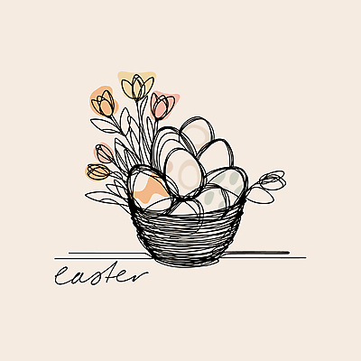 기념일 라인일러스트 일러스트 사람없음 장식 바구니 봄 튤립 부활절계란 베이지색 미니멀 국내일러스트 AI파일 계절 꽃 컬러 부활절 이벤트 계란 파일형식 벡터