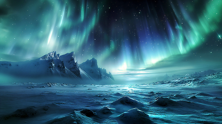 JPG 편집이미지 백그라운드 자연 밤하늘 산 사람없음 빛 신비 북극 디지털합성 빙하 청록색 오로라 편집소스 편집실사 AI포토 AI콘텐츠 컬러 컨셉 자연현상 하늘 야간 극지방 CG 생태계 파일형식