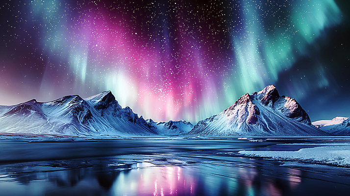 JPG 편집이미지 백그라운드 자연 밤하늘 산 사람없음 파란색 빛 보라색 신비 북극 디지털합성 빙하 오로라 편집소스 편집실사 AI포토 AI콘텐츠 컬러 컨셉 자연현상 하늘 야간 극지방 CG 생태계 파일형식