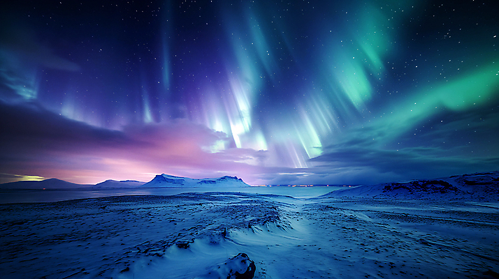 JPG 편집이미지 백그라운드 자연 밤하늘 산 사람없음 파란색 빛 보라색 신비 북극 디지털합성 빙하 오로라 편집소스 편집실사 AI포토 AI콘텐츠 컬러 컨셉 자연현상 하늘 야간 극지방 CG 생태계 파일형식