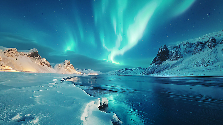 JPG 편집이미지 백그라운드 자연 밤하늘 산 사람없음 빛 신비 북극 디지털합성 빙하 청록색 오로라 편집소스 편집실사 AI포토 AI콘텐츠 컬러 컨셉 자연현상 하늘 야간 극지방 CG 생태계 파일형식