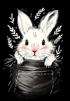 JPG 일러스트 사람없음 귀여움 검은색 표현 토끼 주머니 스케치 디지털합성 그림 국내일러스트 AI일러스트 AI콘텐츠 컬러 컨셉 포유류 미술 반려동물 파일형식