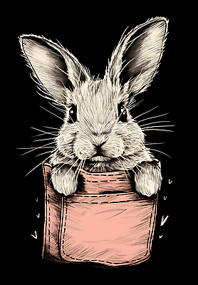 JPG 분홍색 일러스트 사람없음 귀여움 검은색 표현 토끼 주머니 스케치 디지털합성 그림 국내일러스트 AI일러스트 AI콘텐츠 컬러 컨셉 포유류 미술 반려동물 파일형식