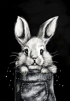 JPG 일러스트 사람없음 귀여움 검은색 표현 토끼 주머니 스케치 디지털합성 그림 국내일러스트 AI일러스트 AI콘텐츠 컬러 컨셉 포유류 미술 반려동물 파일형식