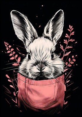 JPG 분홍색 일러스트 사람없음 귀여움 검은색 표현 토끼 주머니 스케치 디지털합성 그림 국내일러스트 AI일러스트 AI콘텐츠 컬러 컨셉 포유류 미술 반려동물 파일형식