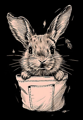 JPG 일러스트 사람없음 귀여움 검은색 표현 토끼 주머니 스케치 디지털합성 그림 국내일러스트 AI일러스트 AI콘텐츠 컬러 컨셉 포유류 미술 반려동물 파일형식