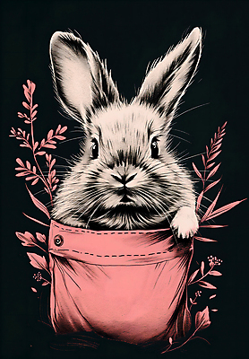 JPG 분홍색 일러스트 사람없음 귀여움 검은색 표현 토끼 주머니 스케치 디지털합성 그림 국내일러스트 AI일러스트 AI콘텐츠 컬러 컨셉 포유류 미술 반려동물 파일형식