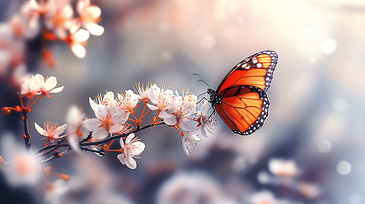 JPG 편집이미지 나비 자연 사람없음 햇빛 봄 벚꽃 개화 디지털합성 꽃가지 편집소스 편집실사 AI포토 AI콘텐츠 계절 꽃 곤충 태양 나뭇가지 CG 생태계 파일형식