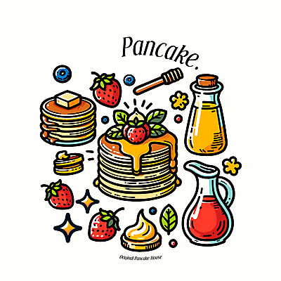 일러스트 딸기 디저트 사람없음 병 크림 블루베리 시럽 꿀 팬케이크 허니디퍼 국내일러스트 AI파일 식기 음식 과일 케이크 도구 파일형식 벡터