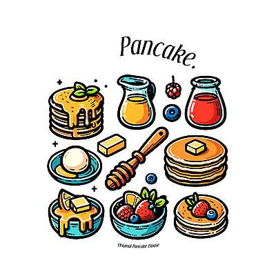 일러스트 딸기 디저트 사람없음 블루베리 시럽 버터 꿀 팬케이크 허니디퍼 국내일러스트 AI파일 음식 과일 케이크 도구 파일형식 벡터