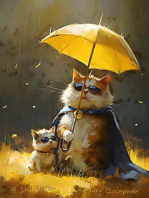 JPG 캐릭터 두마리 일러스트 우산 들기 사람없음 선글라스 귀여움 고양이 방울 비 망토 디지털합성 국내일러스트 일러캐릭터 AI일러스트 AI콘텐츠 자연요소 안경 컨셉 2 포유류 모션 날씨 장식 반려동물 파일형식