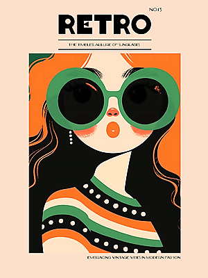 PSD 디자인 여자 패션 포스터 백그라운드 일러스트 한명 상반신 성인 그래픽 선글라스 주황색 빈티지 디지털합성 모던 그림 복고 스타일 성인여자한명만 편집소스 국내일러스트 1 안경 컬러 컨셉 사람 여자한명만 성인여자만 파일형식